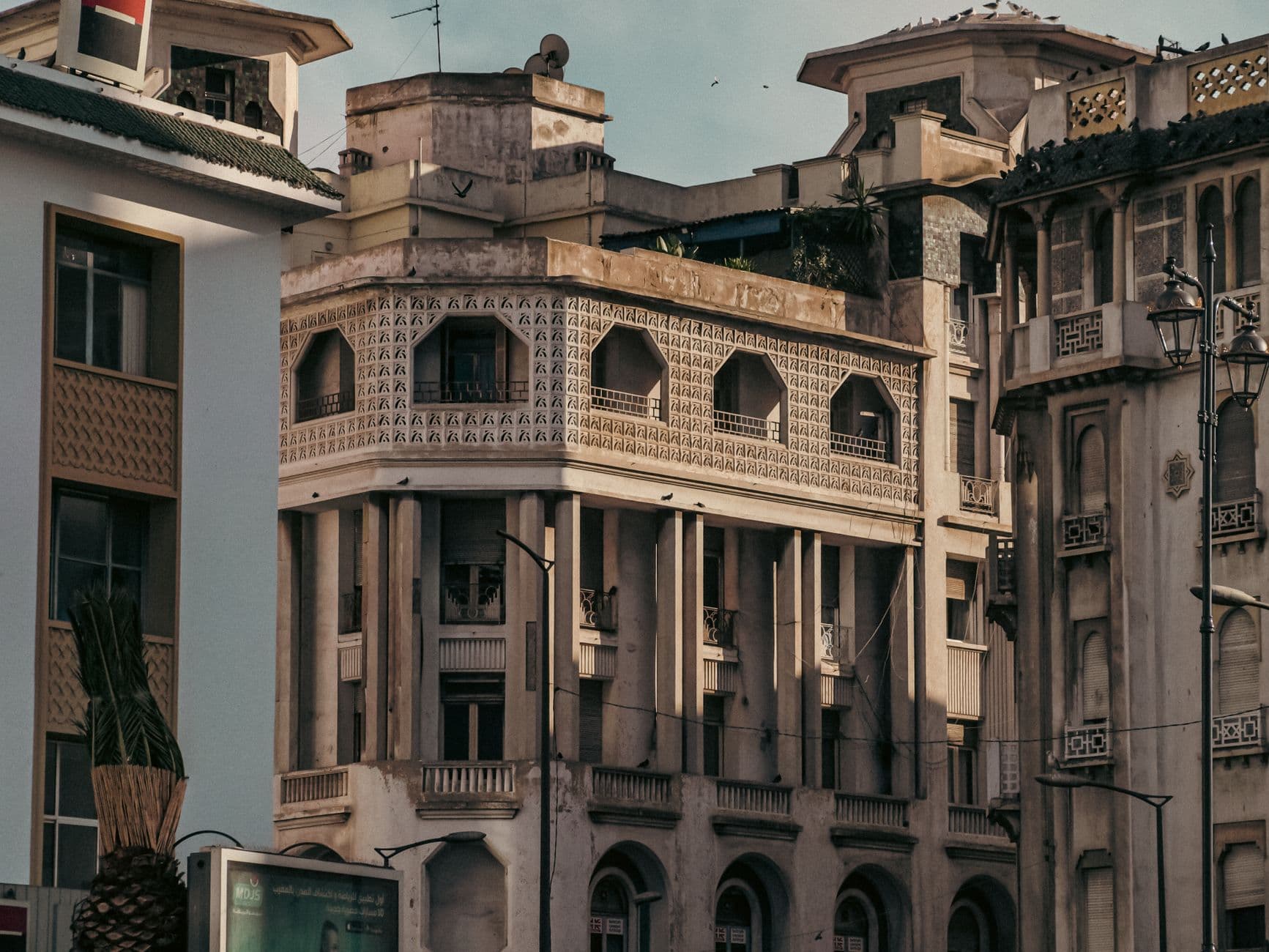 Elegant vintage buildings in an urban setting in Casablanca, Morocco capture timeless architecture.
