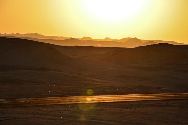 Black Desert volcanic rocks Bahariya Western Desert sunset Egypt
