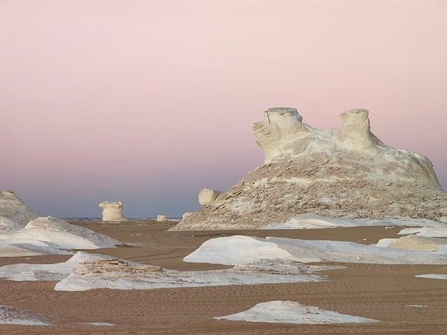 White Desert Egypt camping mushroom rock formations night sky