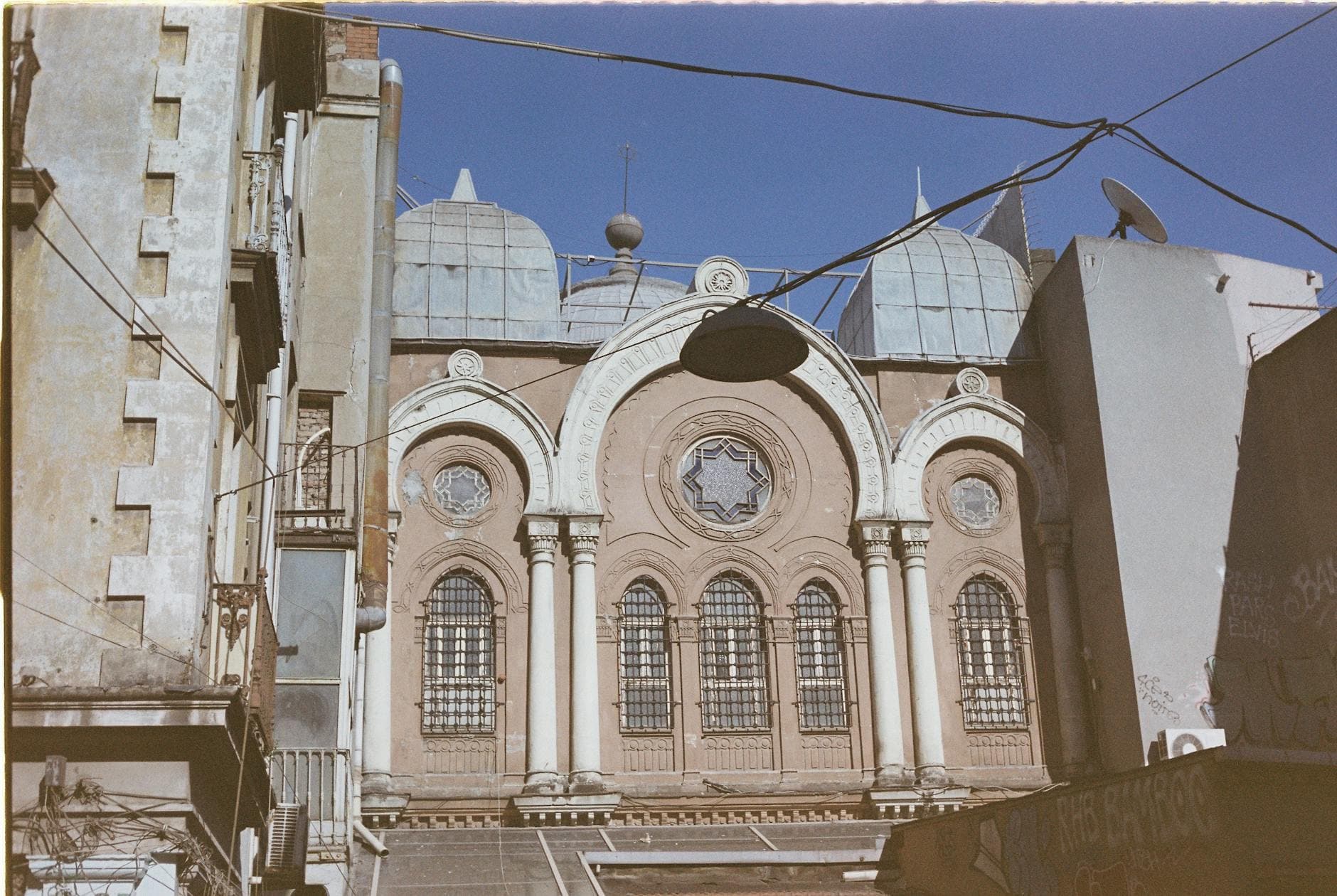 Beautiful architectural details of a historic synagogue in Istanbul, Türkiye.