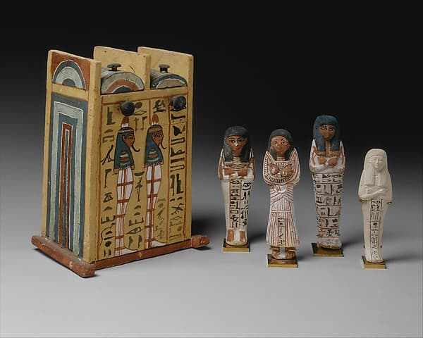 Shabti box and shabtis of members of the Sennedjem family, New Kingdom, Ramesside