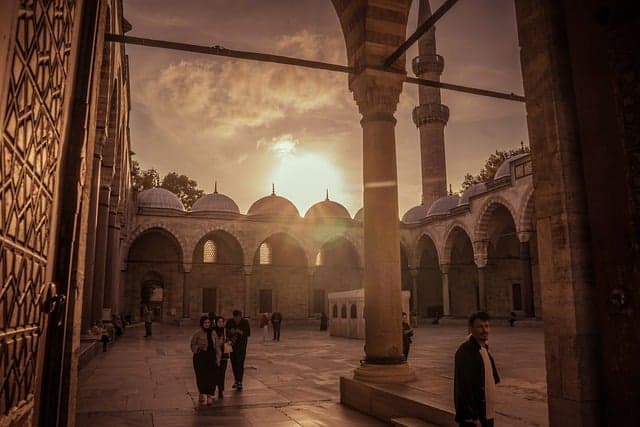 Al-Azhar mosque Cairo courtyard interior arches students