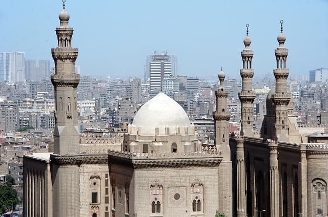 Bab Zuweila Fatimid gate Cairo twin minarets close view