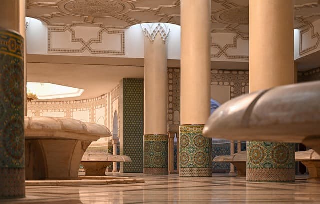 Sultan Hassan mosque Cairo interior vaulted iwan ceiling detail