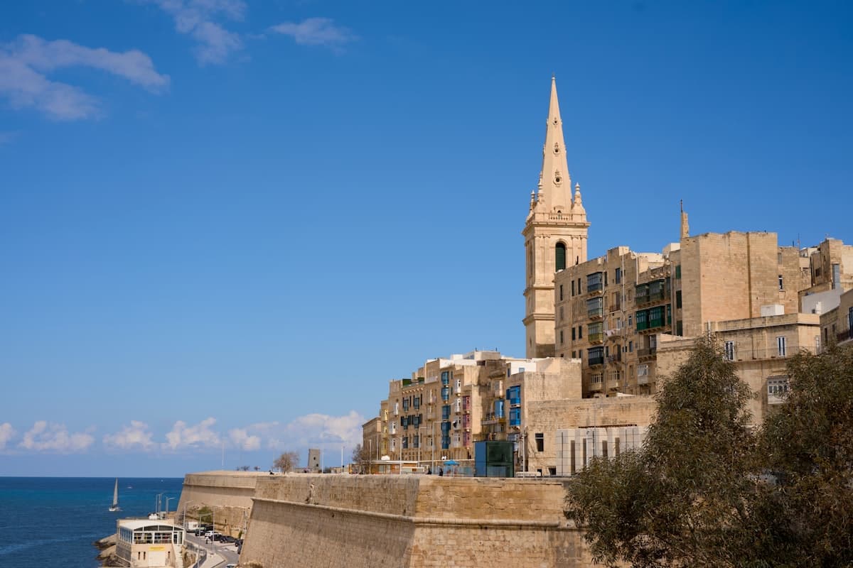 Historic buildings and fortifications overlooking the sea