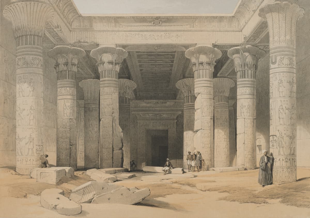 a drawing of a large building with columns