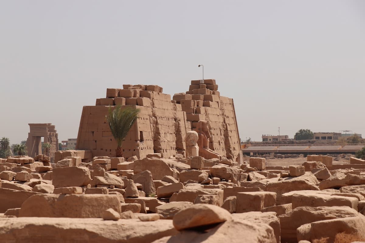 Ancient stone ruins of karnak temple complex in egypt.