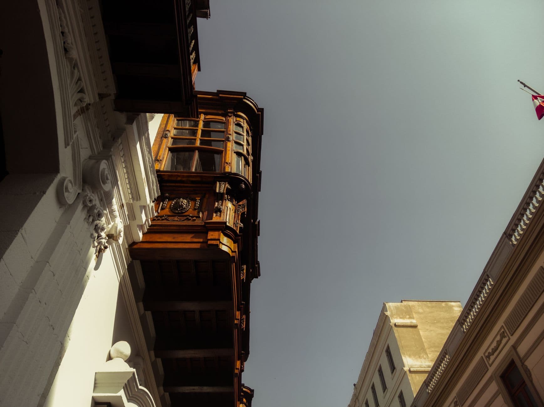 Stunning view of colonial architecture in Callao, Lima under a clear sky.